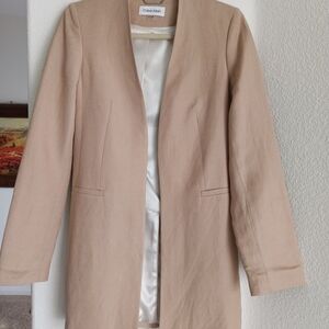 Calvin Klein Tan Blazer with Collarless Design